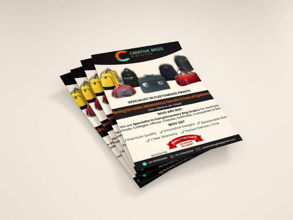 Flyer for Creative Bags, Belgaum by Lucid Edge Tech Serv